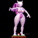 1:1 2_toes 3_fingers 3d_(artwork) angry anthro areola black_background breasts digital_media_(artwork) feet female fingers generation_1_pokemon genitals grass hi_res legendary_pokemon mewtwo nintendo nipples nonotoys pink_areola pink_nipples pinup plant pokeball pokemon pokemon_(species) pose purple_body purple_tail pussy raised_tail simple_background solo tail tiptoes toes white_body