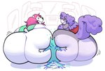 ambiguous_gender anthro between_butts big_butt butt butt_squish eyes_closed female female/ambiguous fur group hair huge_butt pink_hair purple_hair purple_tail smile squish tail tail_motion tailwag trio white_body white_fur snackdumpster twistcmyk noelle_(twistcmyk) bear canid canine mammal polar_bear species_request ursine 2024 character_request hi_res