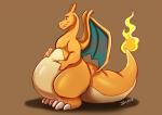 ambiguous_gender belly big_tail blush claws overweight overweight_ambiguous solo standing tail wings ifus european_mythology mythology nintendo pokemon charizard dragon generation_1_pokemon mythological_creature mythological_scalie pokemon_(species) scalie western_dragon 2018 digital_media_(artwork) hi_res