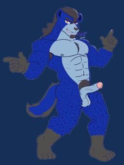 anthro barazoku beard blue_body blue_fur erection facial_hair fur genitals male muscular muscular_anthro muscular_male nude penis pubes red_eyes smile smiling_at_viewer smirk smirking_at_viewer solo conditional_dnp kazuhisa_(artist) kemoteto_yakuza_project kazuhisa hyena mammal spotted_hyena 2025 3:4 absurd_res alpha_channel hi_res