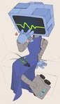 1_eye 4_fingers antennae_(anatomy) anthro arm_support big_eyes black_clothing black_eyebrows black_footwear black_shoes black_text black_wheel blue_bottomwear blue_clothing blue_dress blue_dress_shirt blue_hands blue_head blue_pants blue_topwear blue_vest blush blush_lines bottomwear canon_couple clothed clothed_anthro clothed_female clothed_humanoid clothed_male clothing container corrugated_arms corrugated_neck corrugation crt cup digit_ring dress duo extreme_size_difference eyebrows eyes_closed female female_humanoid finger_ring fingers footwear for_a_head front_view green_antennae green_body halter_top heart_reaction heart_symbol high-angle_view husband husband_and_wife jewelry larger_female larger_humanoid love lying machine male male_anthro married_couple metal micro musical_note musical_symbol necklace noseless on_back pants red_heart red_mouth red_tongue ring rivets romantic romantic_couple screen screen_face short_sleeves simple_background singing sitting size_difference sleeveless_dress smaller_anthro smaller_male smile suit symbol teeth text tongue topwear vest vintage waveform wedding_ring wheel wheel_feet wife yellow_ring auveiss nickelodeon spongebob_squarepants karen_plankton sheldon_j._plankton arthropod copepod crustacean humanoid marine maxillopod object_head plankton_(species) robot screen_head 2025 artist_name digital_drawing_(artwork) digital_media_(artwork) flat_colors full-length_portrait hi_res portrait signature