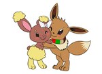 2015 arth_the_eevee blush bow_ribbon buneary carniscorner colored cream_the_buneary duo eevee female feral generation_1_pokemon generation_4_pokemon hug male male/female nintendo nuzzling paws pokemon pokemon_(species) scarf standing