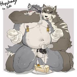 anthro balls bandage bandaged_ear bdsm belly black_body black_chastity_cage blue_body blush bodily_fluids cake chastity_cage chastity_device clothing cum cum_drip cum_on_cake cum_on_food dessert dripping eye_patch eyes_closed eyewear food footwear front_view genital_fluids genitals grabbing_from_behind hands_in_socks holding_object holding_sex_toy kneeling male muscular muscular_male nipple_piercing nipple_ring nipples nude on_ground overweight piercing plate ring_piercing sex_toy simple_background smile smirk sniffing sniffing_clothes sock_fetish sock_sniffing socks solid_chastity_cage solo sweat text tongue tongue_out vibrator wand_vibrator white_clothing white_footwear white_socks arun_six canid canine canis domestic_dog mammal 1:1 hi_res