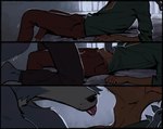 anthro close-up clothing duo hand_on_belly male male/male tongue tongue_out undressing tsupunya beastars legoshi_(beastars) louis_(beastars) canid canine canis cervine deer mammal red_deer wolf