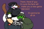 anthro bodily_fluids comforting dialogue duo female hug male male/female obese obese_female overweight overweight_female tears bigtrog84 epic_games fortnite half-life valve adrian_shephard meow_skulls domestic_cat felid feline felis human mammal