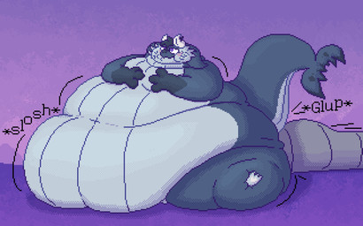 anthro belly belly_inflation belly_jiggle big_belly big_butt bloated blob_body blue_body blue_hair blush body_expansion body_inflation butt fat_rolls feedee feeding_tube female growing hair hand_on_belly horn huge_belly immobile inflation jiggle_body jiggling looking_satisfied medical_instrument morbidly_obese morbidly_obese_female obese obese_female overweight overweight_female purple_background purple_eyes scientific_instrument semi-anthro simple_background sitting sitting_on_ground solo sunken_limbs tail thick_tail tube tube_feeding tube_in_ass weight_gain toxicoow komi_(fatty-sashimi) aquatic cetacean hybrid mammal whale_dragon 2022 digital_media_(artwork) hi_res pixel_(artwork)