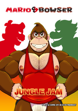anthro clothing group hairy jockstrap male male/male muscular shirt tank_top topwear trio underwear dropsofmoonlight donkey_kong_(series) mario_bros nintendo bowser donkey_kong_(character) mario ape gorilla haplorhine human humanoid kong koopa mammal primate scalie absurd_res comic cover cover_art cover_page hi_res