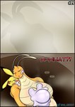 absurd_res age_difference al_gx anthro black_border border buckteeth comic defeated dragonite duo dust dust_cloud english_text fan_character female female/female generation_1_pokemon hi_res larger_female nintendo opal_(al_gx) orange_body pearl_(al_gx) pikachu pokemon pokemon_(species) size_difference slime smaller_female squish story teeth text yellow_body