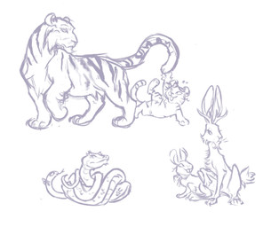 3_toes age_difference alternate_species antlers digitigrade duo facial_hair feet female female_feral feral forked_tongue fur goatee happy horn larger_male lying male male_feral mouth_closed older_male on_side open_mouth open_smile playing quadruped scales serpentine sitting size_difference smaller_female smile striped_body striped_fur stripes tail toes tongue tongue_out young young_female young_feral younger_female softending chinese_zodiac year_of_the_rabbit year_of_the_snake year_of_the_tiger captain_(softending) hisa_(softending) felid jackalope lagomorph leporid mammal pantherine rabbit reptile scalie snake tiger greyscale hi_res monochrome multiple_images sketch