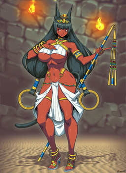 big_breasts breasts brick_wall clothing female footwear front_view gold_(metal) gold_jewelry green_hair hair high_heels holding_object holding_staff jewelry looking_aside navel sand shoes solo staff standing tail wall_(structure) white_clothing genzoman metal_slug cleopatra_(metal_slug) animal_humanoid cat_humanoid felid felid_humanoid feline feline_humanoid humanoid mammal mammal_humanoid 2024 digital_media_(artwork) hi_res