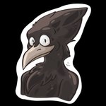 anthro arms_at_sides beak big_eyes black_body black_feathers chest_tuft feather_tuft feathers fluffy_chest head_tuft looking_at_viewer male neck_tuft outline simple_background smile smiling_at_viewer solo sticker transparent_background tuft white_outline the_foxitect avian bird corvid corvus_(genus) crow oscine passerine 1:1 absurd_res alpha_channel bust_portrait digital_drawing_(artwork) digital_media_(artwork) hi_res portrait