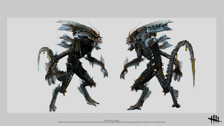3_toes 4_fingers ambiguous_gender ambiguous_humanoid antennae_(anatomy) arms_bent bent_legs eyeless feet fingers grey_background grey_body grey_skin grey_tail kelp light logo long_head long_tail membrane_(anatomy) noseless open_mouth pointed_tail sharp_teeth simple_background solo standing tail teeth text three-quarter_view toes webbed_feet webbed_hands year unknown_artist alien_(franchise) dead_by_daylight alien alien_humanoid humanoid xenomorph 16:9 2025 colored crossover digital_drawing_(artwork) digital_media_(artwork) english_description english_text hi_res lighting model_sheet official_art shaded widescreen