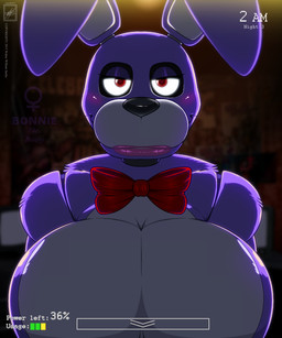 anthro big_breasts black_nose blush bow_(feature) bow_tie breasts crossgender dark featureless_breasts female floppy_ears fur heart_eyes heart_symbol huge_breasts inside lips looking_at_viewer machine mtf_crossgender purple_body purple_fur red_eyes smile solo white_body white_fur walter_sache five_nights_at_freddy's scottgames bonnie_(fnaf) animatronic lagomorph leporid mammal rabbit robot robot_anthro 2015 5:6 absurd_res dated hi_res