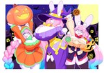 anthro big_breasts black_clothing black_legwear black_thigh_highs blue_eyes blue_hair breasts candy candy_bucket cleavage clothed clothed_anthro clothed_female clothing dessert dress female food full_moon fur furgonomic_hat furgonomic_headwear furgonomic_witch_hat furgonomics group hair hat headgear headwear holidays huge_breasts inner_ear_fluff jack-o'-lantern legwear lollipop long_ears long_hair moon multicolored_eyes multicolored_hair night pink_eyes pink_hair raised_arm thigh_highs trio tuft two_tone_eyes two_tone_hair white_body white_fur witch_hat theycallhimcake halloween butter_(theycallhimcake) cream_(theycallhimcake) crepe_(theycallhimcake) lagomorph leporid mallkin mammal rabbit 2021 digital_drawing_(artwork) digital_media_(artwork) english_description hi_res portrait three-quarter_portrait