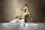 anthro bed bed_sheet bedding brown_body brown_fur bulge fur furniture male navel nude solo wiredhooves equid equine horse mammal 2016 hi_res signature