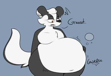 anthro belly belly_grab big_belly bloated blush blush_lines frustrated huge_belly hyper hyper_belly male obese overweight rumbling_stomach solo sound_effects thick_thighs conditional_dnp verdantphysician theo_(verdantphysician) badger mammal mustelid musteline hi_res
