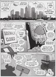 anthro city cityscape construction construction_worker dialogue dirt group horn male shovel text tools water peculiart gus_(peculiart) devilchild monster 2024 absurd_res comic english_text hi_res monochrome