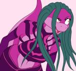 anthro capcom clothing cosplay female green_hair hair juri_han lizard reptile sarcolopter scalie sharon_(disambiguation) sharon_stream simple_background solo street_fighter yellow_eyes