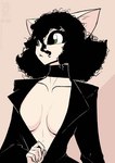 2023 anthro black_hair breasts choker cleavage clothed clothing collarbone conditional_dnp felid feline female green_eyes hair inner_boob jacket jewelry jollyjack mammal messy_hair necklace simple_background solo topwear