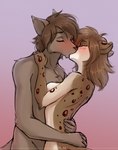 accessory anthro biped blush blush_lines breasts brown_body brown_fur brown_hair chest_tuft duo female fur hair hug hugging_another kissing male male/female nude paws simple_background thick_thighs tuft narikusha twokinds kathrin_vaughan zen_(twokinds) canid canine canis felid feline hybrid keidran mammal pantherine snow_leopard wolf digital_drawing_(artwork) digital_media_(artwork) full-length_portrait portrait sketch