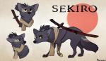 alternate_species ambiguous_gender amputee black_eyebrows black_nose clothed clothing disability eye_scar eyebrows facial_scar feral fur furrification grey_body grey_fur grey_hair grey_tail hair melee_weapon notched_ear paws ponytail prosthetic prosthetic_limb quadruped scar scarf solo standing sword tail text weapon aseethe fromsoftware sekiro:_shadows_die_twice wolf_(sekiro) canid canine canis mammal wolf 2019 digital_media_(artwork) english_text