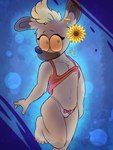 5_fingers 5_toes anthro barefoot bent_leg blonde_hair blue_background feet female fingers flower hair happy looking_at_viewer navel nipples plant simple_background solo toes young young_anthro young_female grayerpalm the_minimighty_kids hyena mammal 2024 3:4 hi_res