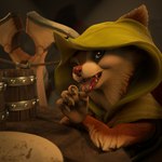 anthro cape claws clothing container crossbow cup fangs female furniture looking_at_viewer ranged_weapon solo table teeth tongue tongue_out weapon ano_delta dota valve hoodwink_(dota) mammal rodent sciurid tree_squirrel 1:1 3d_(artwork) digital_media_(artwork) hi_res