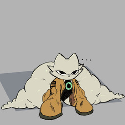 anthro big_breasts breasts clothing ellipsis feet huge_breasts huge_thighs male mouthless robe robe_only simple_background solo stretching thick_thighs white_background nine_sols red_candle_games yi_(nine_sols) felid feline mammal solarian hi_res