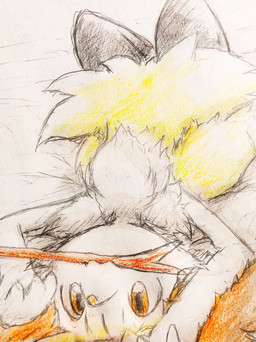 3_fingers :3 ambiguous_anthro ambiguous_gender anthro arm_tuft biped black_body cheek_tuft chest_tuft facial_tuft fingers front_view fur high-angle_view hip_tuft inner_ear_fluff lying mouth_hold multicolored_body multicolored_fur nude_ambiguous nude_anthro on_back orange_body orange_eyes orange_fur orange_inner_ear_fluff paw_pose pose shoulder_tuft simple_background solo stick stick_in_mouth tail tuft white_background white_body white_fur yellow_body yellow_fur yellow_tail eiroru nintendo pokemon braixen canid generation_6_pokemon mammal pokemon_(species) 2018 colored colored_pencil_(artwork) colored_sketch graphite_(artwork) hi_res japanese_description portrait sketch three-quarter_portrait traditional_media_(artwork) translated_description