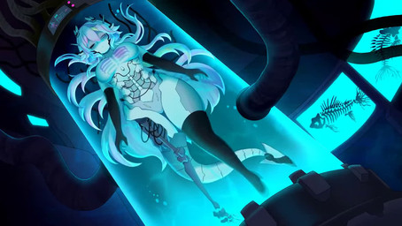 breasts dutch_angle eyes_closed female floating hair long_hair low-angle_view machine nude pink_hair rib_cage solo tail underwater water houndeater bug_(houndeater) android humanoid robot robot_humanoid tailed_humanoid 2d_animation animated digital_media_(artwork) motion_tweening no_sound short_playtime video