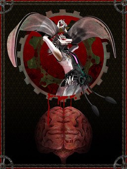 anthro armwear asian_clothing blood blood_drip bodily_fluids brain clothing colored_nails detached_sleeves dripping eyeshadow gear long_nails looking_at_viewer makeup male nails necktie organs pink_necktie pupils raised_arms red_eyeshadow red_nails slit_pupils solo spiky_fur white_pupils deino_(artist) deino_(modeler) bani-sama_(deino) arachnid arthropod lagomorph leporid mammal rabbit whip_spider 2022 3:4 3d_(artwork) autodesk_3ds_max_(artwork) digital_media_(artwork) hi_res red_theme warm_colors
