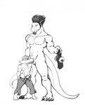 animal_genitalia anthro balls bottomwear claws clothing duo erection feet genitals hair licking licking_lips male male/male otter_tail pants penis removing_pants sheath simple_background size_difference tail tongue tongue_out undressing white_background pandottermon mythology tamin_(pandottermon) dragon mammal mustelid mythological_creature mythological_scalie otter scalie hi_res monochrome