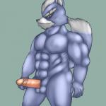 abs anthro balls biceps big_muscles biped blue_body blue_fur erection foreskin fur genitals humanoid_genitalia humanoid_penis male multicolored_body multicolored_fur muscular muscular_anthro muscular_male pecs penis simple_background solo standing two_tone_body two_tone_fur white_body white_fur thevillager nintendo star_fox wolf_o'donnell canid canine canis mammal wolf 1:1 blue_theme digital_media_(artwork)