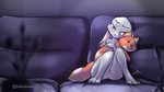 anthro blush cuddling ears_down female fur furniture genitals grey_body grey_fur holding_object nude pink_nose pivoted_ears plushie pussy sitting smile sofa solo text kiaun disney zootopia judy_hopps lagomorph leporid mammal rabbit 16:9 2020 digital_media_(artwork) hi_res shaded widescreen