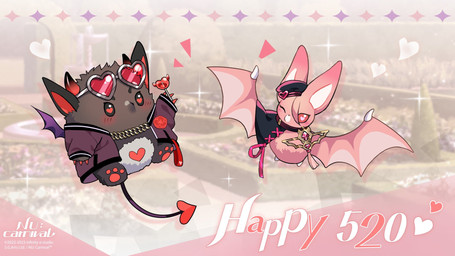 2_horns alternative_fashion ambiguous_gender blush bottomless brown_body brown_fur chibi claws clothed clothed_feral clothing duo eyewear eyewear_on_head feet feral fluffy flying fur goth hat headgear headwear heart_eyes heart_symbol hindpaw horn j-fashion jacket jacket_only kemono membrane_(anatomy) membranous_wings one_eye_closed ouji_(fashion) pawpads paws pink_body pink_fur pointy_ears prick_ears punk spade_tail sunglasses sunglasses_on_head tail text topwear topwear_only victorian_goth wing_claws wings wink unknown_artist nu:_carnival aster_(nu:_carnival) morvay_(nu:_carnival) bat demon mammal 16:9 english_text hi_res official_art widescreen