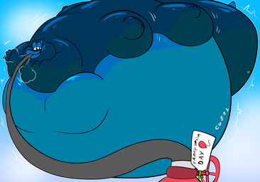 air_from_mouth air_inflation air_puff anthro belly belly_expansion big_belly expansion floating gift_tag grey_hose helium_tank hose hose_in_mouth hose_inflation huge_belly hyper hyper_belly immobile inflation solo cozzy helium_day cozzy_(character) 2025 digital_drawing_(artwork) digital_media_(artwork) hi_res