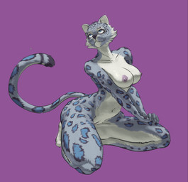 5_fingers anthro areola blue_eyes breasts casual_nudity cheek_tuft countershade_fur countershading facial_tuft female fingers fur genitals humanoid_hands kneeling leopard_spots looking_up markings monotone_background multicolored_body multicolored_fur nipples nude simple_background sitting sitting_on_ground sitting_on_knees solo spots spotted_body spotted_fur tail thin_tail tuft vulva razieltq felid mammal pantherine snow_leopard hi_res