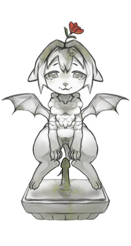 bodily_fluids feet female genital_fluids genitals hair nipples nude sculpture simple_background smile solo tail linye arknights hypergryph studio_montagne canid canine fox gargoyle hybrid mammal digital_drawing_(artwork) digital_media_(artwork) hi_res
