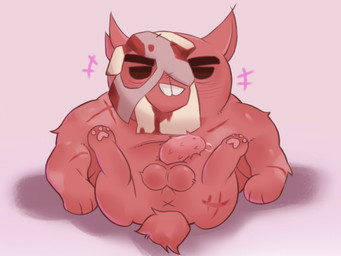 anus balls bodily_fluids cum empty_eyes eyebrows genital_fluids genitals male pawpads paws penis scar simple_background solo tail teeth teeth_showing x_anus mingyousi mewgenics gein_(mewgenics) domestic_cat felid feline felis mammal