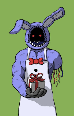 1_arm anthro apron apron_only bow_tie clothing fur gift male missing_arm missing_face muscular muscular_anthro muscular_male offering_gift offering_to_viewer purple_body purple_fur red_bow red_eyes solo leafgod64 five_nights_at_freddy's five_nights_at_freddy's_2 scottgames bonnie_(fnaf) withered_bonnie_(fnaf) lagomorph leporid mammal rabbit robot_anthro hi_res