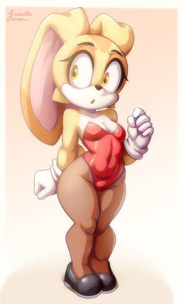 anthro breasts bunny_costume clothed clothing costume eyebrows female footwear gloves handwear leotard shoes simple_background solo young young_anthro young_female azuretto sega sonic_the_hedgehog_(series) cream_the_rabbit lagomorph leporid mammal rabbit 3:5 absurd_res hi_res