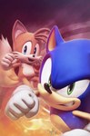 anthro black_nose blue_eyes cheek_tuft clothing duo facial_tuft fist gloves green_eyes handwear looking_at_viewer male open_mouth quills_(anatomy) smile teeth tuft white_clothing white_gloves white_handwear rafaknight-rk archie_comics sega sonic_the_hedgehog_(archie) sonic_the_hedgehog_(comics) sonic_the_hedgehog_(series) miles_prower sonic_the_hedgehog canid canine eulipotyphlan fox hedgehog mammal absurd_res hi_res official_art