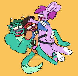 age_difference anal anal_penetration anthro big_butt blush blush_lines butt clothed clothing double_penetration female group hair hair_grab holding_arms male male/female male/male muscular muscular_male partially_clothed penetration strapon thick_thighs touching_hair trio young chimeracocks cartoon_network ok_k.o.!_let's_be_heroes bunny_enid cat_radicles enid_(ok_k.o.!_lbh) kaio_kincaid puppy_k.o. radicles alien canid canine felid feline lagomorph leporid mammal rabbit werecanid werecanine werecat werecreature werefelid werefeline werelagomorph wererabbit absurd_res hi_res