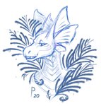 anthro ear_fins female fin grass plant simple_background smile solo striped_body stripes white_background polunoch mythology norna dragon mythological_creature mythological_scalie reptile scalie 2020 greyscale headshot_portrait monochrome portrait signature traditional_media_(artwork)