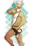 anthro antlers blue_ears bulge butt clothed clothing fur horn looking_back male muscular muscular_anthro muscular_male pose presenting presenting_hindquarters solo tan_body tan_fur topless underwear mystikfox61 deer mammal