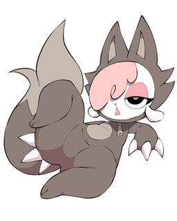anthro clothed clothed_anthro clothed_female clothing costume female female_anthro front_view fur grey_tail hair hair_over_eye half-closed_eyes narrowed_eyes one_eye_obstructed open_mouth pink_body pink_fur pink_wool raised_leg simple_background solo tail white_background white_body white_sclera wool_(fur) wool_hair zipper abyss_creature_(artist) chikn_nuggit cofi_(chikn_nuggit) bovid caprine mammal sheep 2024 4:5 absurd_res digital_media_(artwork) hi_res
