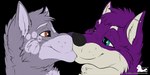 ambiguous/ambiguous ambiguous_gender anthro cheek_tuft duo ear_piercing eye_contact facial_tuft kissing looking_at_another piercing side_view tuft nanukkluik canid canine mammal 2:1 alpha_channel