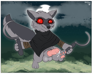 animal_genitalia animal_penis anthro bodily_fluids border canine_genitalia canine_penis chibi genital_fluids genitals knot male penis precum precum_string red_eyes sickle solo white_border xenoyia dreamworks puss_in_boots_(franchise) death_(puss_in_boots) canid canine canis mammal wolf hi_res