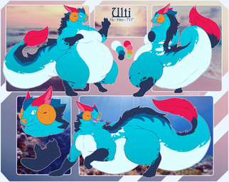 5_claws 5_fingers all_fours anthro belly big_belly biped blue_body blue_claws blue_fur blue_hair blue_markings blue_stripes blue_tuft claws color_swatch countershading curled_horn digitigrade fingers fur gloves_(marking) hair horn imperial_unit inner_ear_fluff leg_markings long_tail male male_anthro markings moobs neck_tuft obese obese_anthro obese_male orange_horn orange_nose overweight overweight_anthro overweight_male photo_background pink_inner_ear pink_inner_ear_fluff pronouns red_ears red_tuft snout socks_(marking) solo standing stated_height striped_markings striped_tail stripes tail tail_markings tail_tuft text thick_tail thick_thighs tuft white_body white_countershading white_stripes unknown_artist mythology ulti_(ultiudon) dragon furred_dragon furred_scalie mythological_creature mythological_scalie scalie absurd_res character_name hi_res mixed_media model_sheet photography_(artwork)