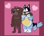 anthro arm_grab bite biting_arm black_body black_ears black_eyes black_fur black_nose black_tail blue_body blue_fur blue_tail brown_body brown_ears brown_fur brown_hair brown_nose brown_tail duo fur hair hand_on_arm heart_symbol male male/male motion_lines multicolored_body multicolored_fur narrowed_eyes standing tail tail_motion tailwag two_tone_body two_tone_fur two_tone_tail yellow_body yellow_fur beargarbage bluey_(series) bandit_heeler fido_(bluey) australian_cattle_dog bird_dog canid canine canis cattledog domestic_dog herding_dog hunting_dog labrador mammal pastoral_dog retriever 2023 digital_media_(artwork)